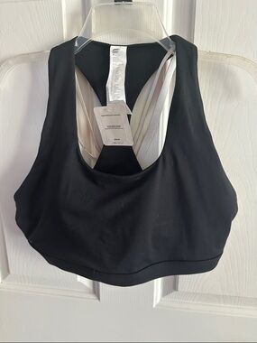 Fabletics Black Sports Bra with Cream Strappy Back